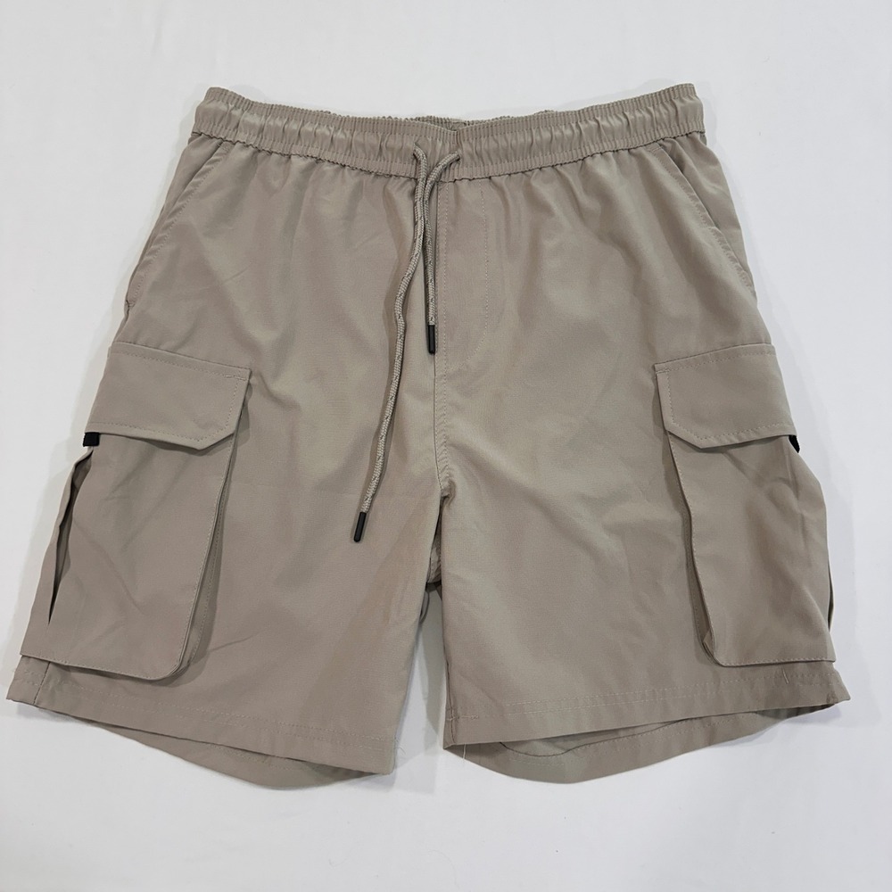 BKLYN Athletics 7" Cargo Shorts Mens Medium‎ Tan Ripstop Drawstring | Gorpcore